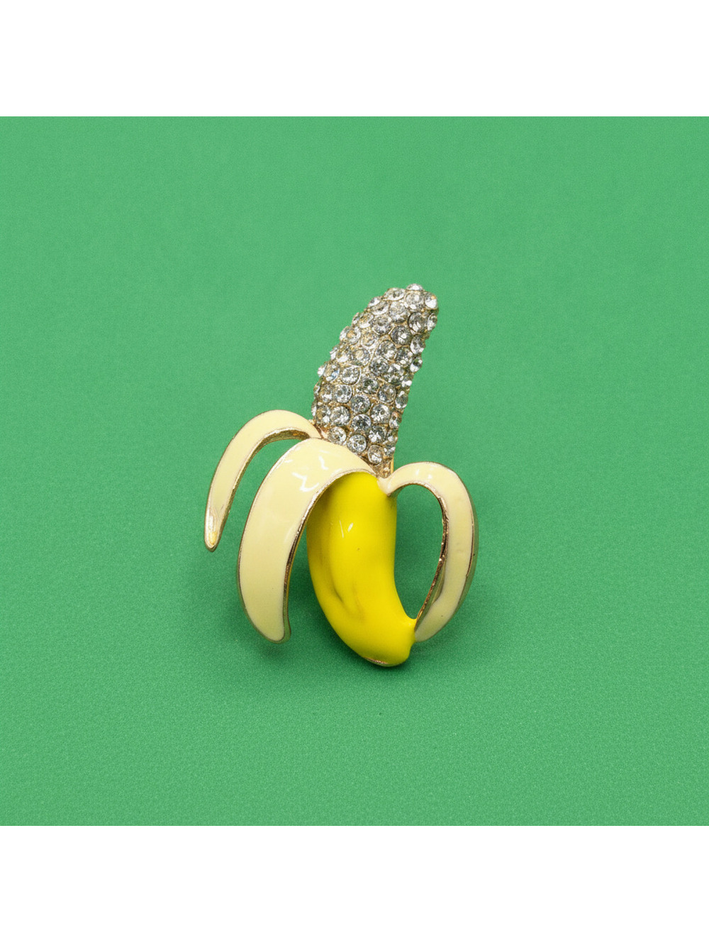 Enamel Half Skinned Banana Brooch Inlaid with Rhinestone